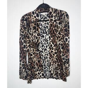 G Collection Cardigan Womens Large Brown Black Leopard Animal Print Open Front